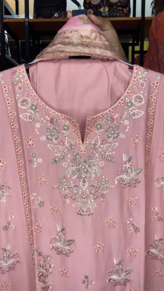 Pakistani Original Hayat’s Embroidered Stitched Cotton 3Pcs _ Pink 